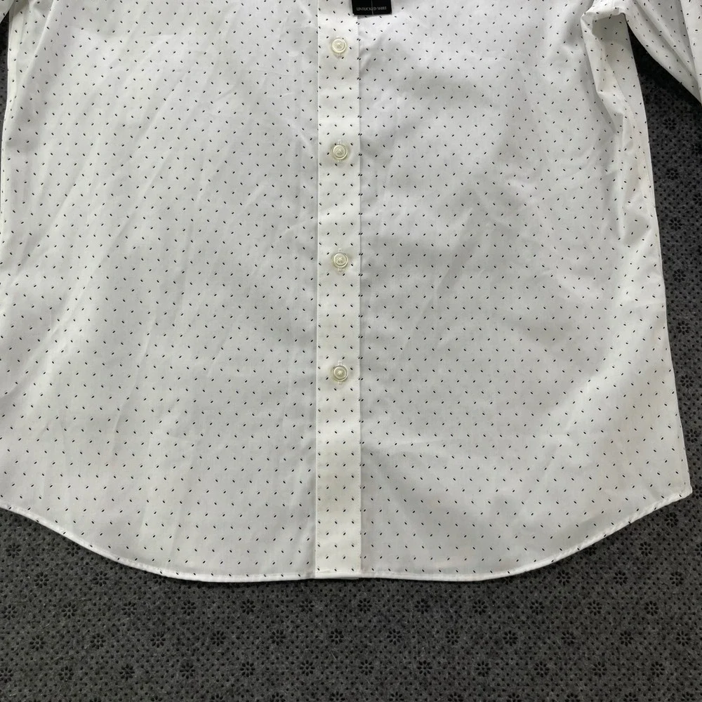 Banana Republic Mens M Untucked Fit Non-Iron Cotton Dash Print Shirt White Navy